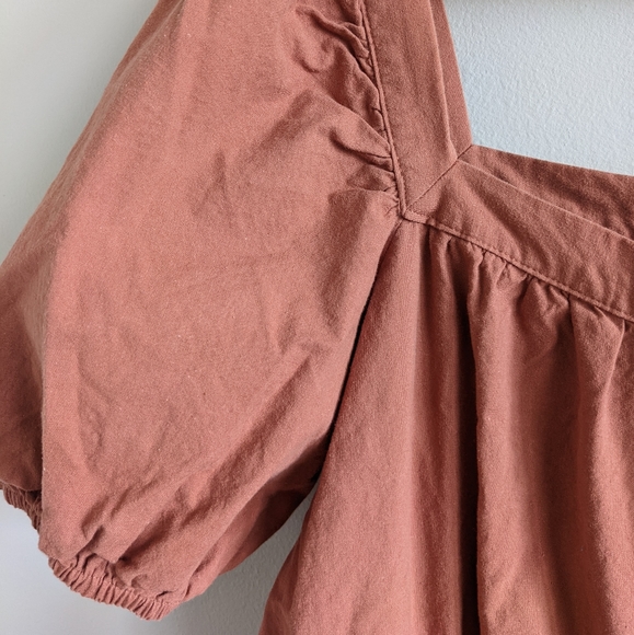 H&M Rust Brown Cotton Weave Puff Sleeve Playsuit - Picture 5 of 11